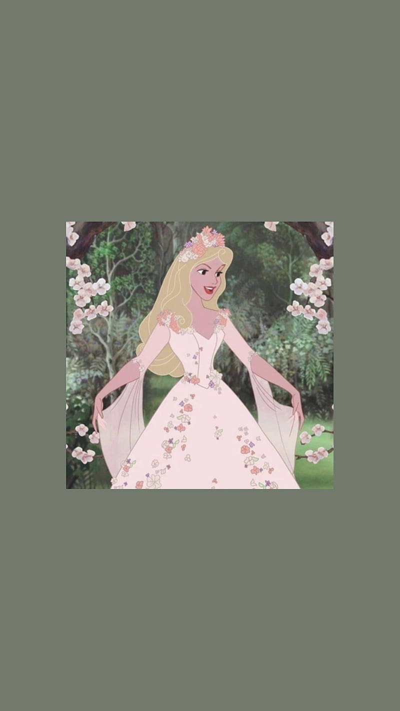 Aurora, floral gown, cherry trees, HD Phone Wallpaper