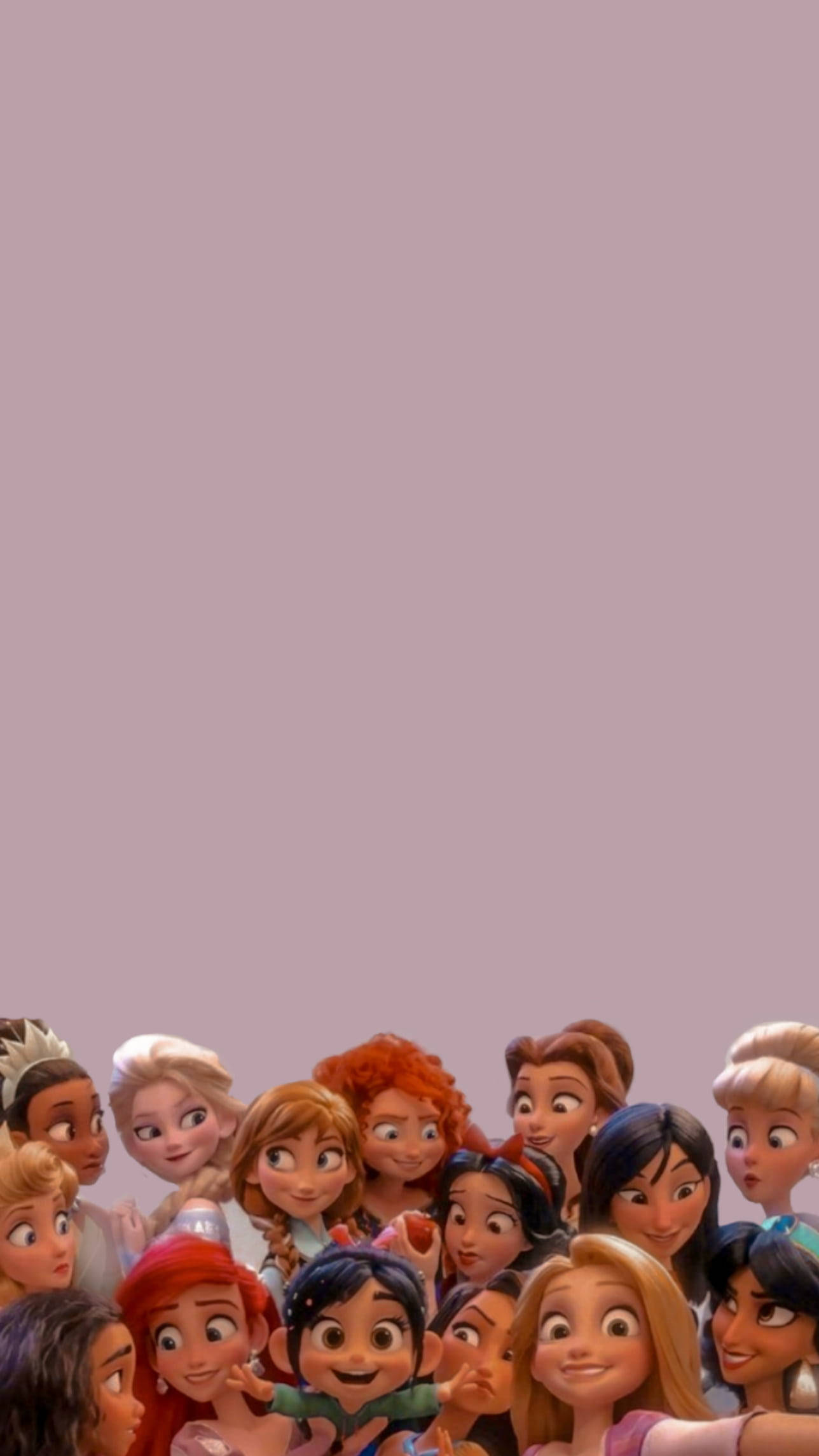 Disney Princess, animated princesses, mauve background, Full HD Phone Wallpaper
