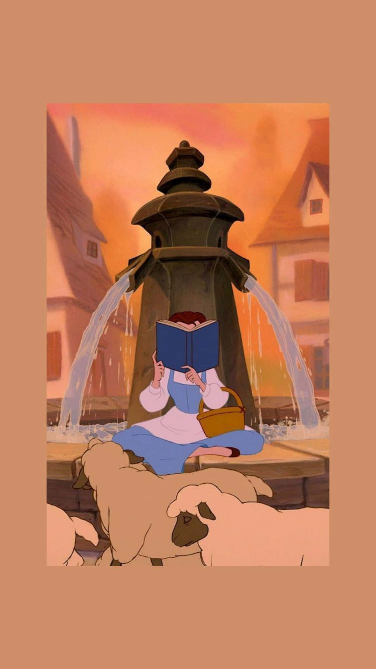 Aesthetic Disney, blue dress, fountain, Full HD Phone Wallpaper