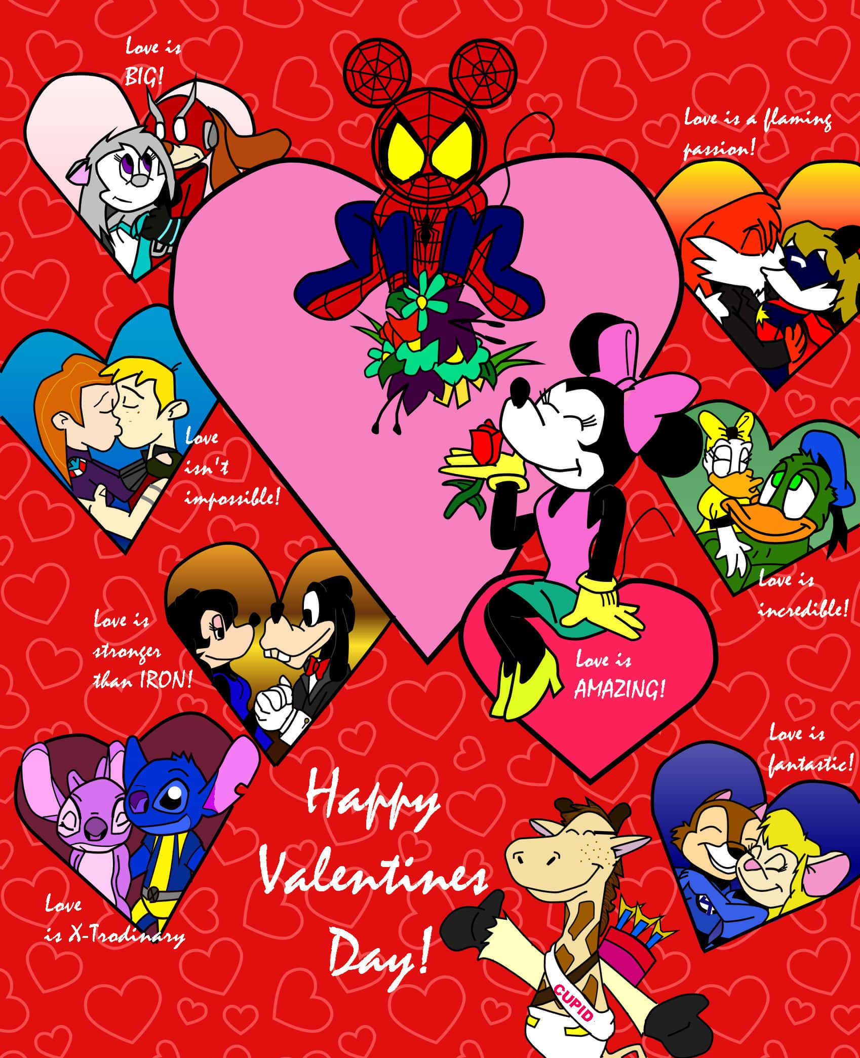 Disney Valentine, Valentine's Day, cartoon characters, Full HD Phone Wallpaper