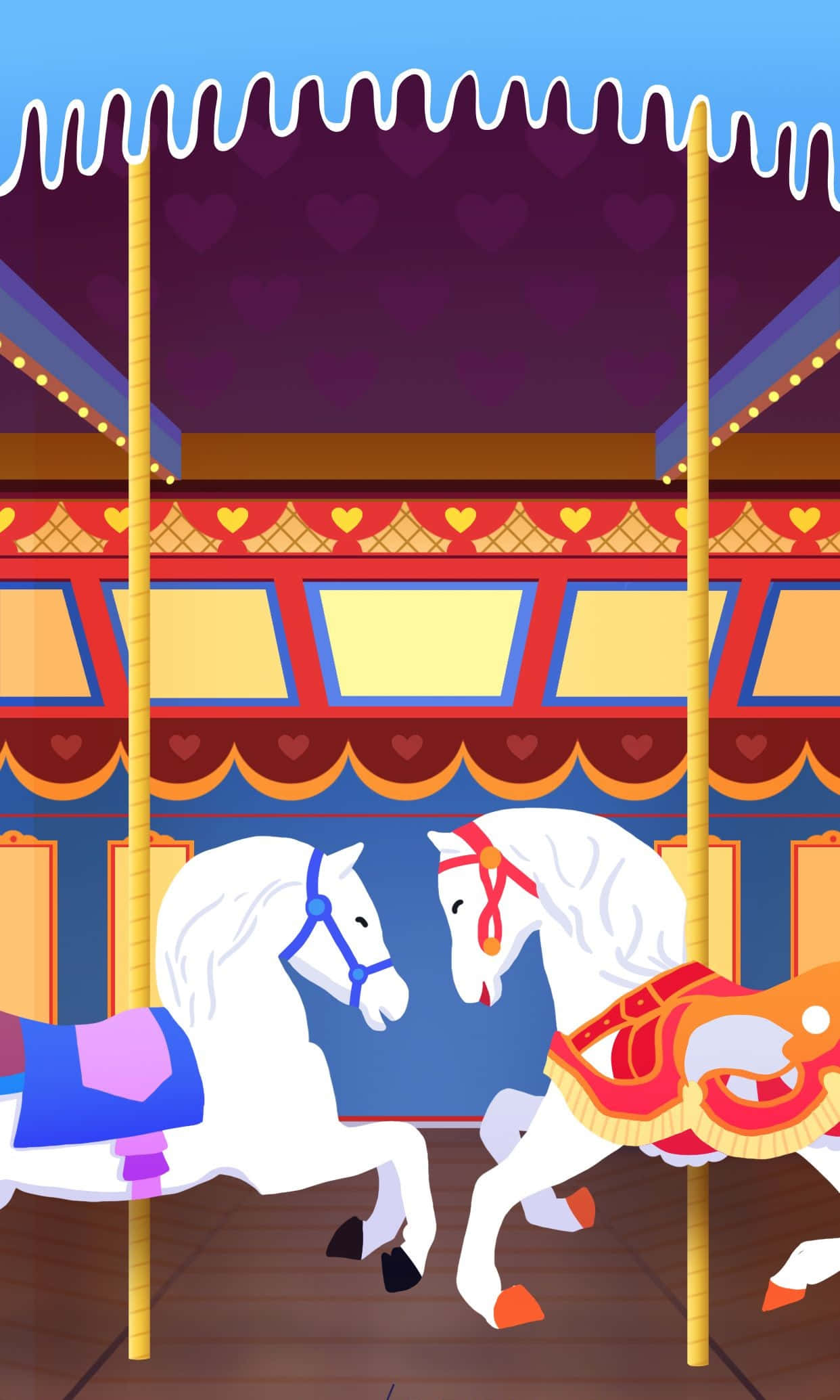 Disney Valentine, carousel, white horses, Full HD Phone Wallpaper