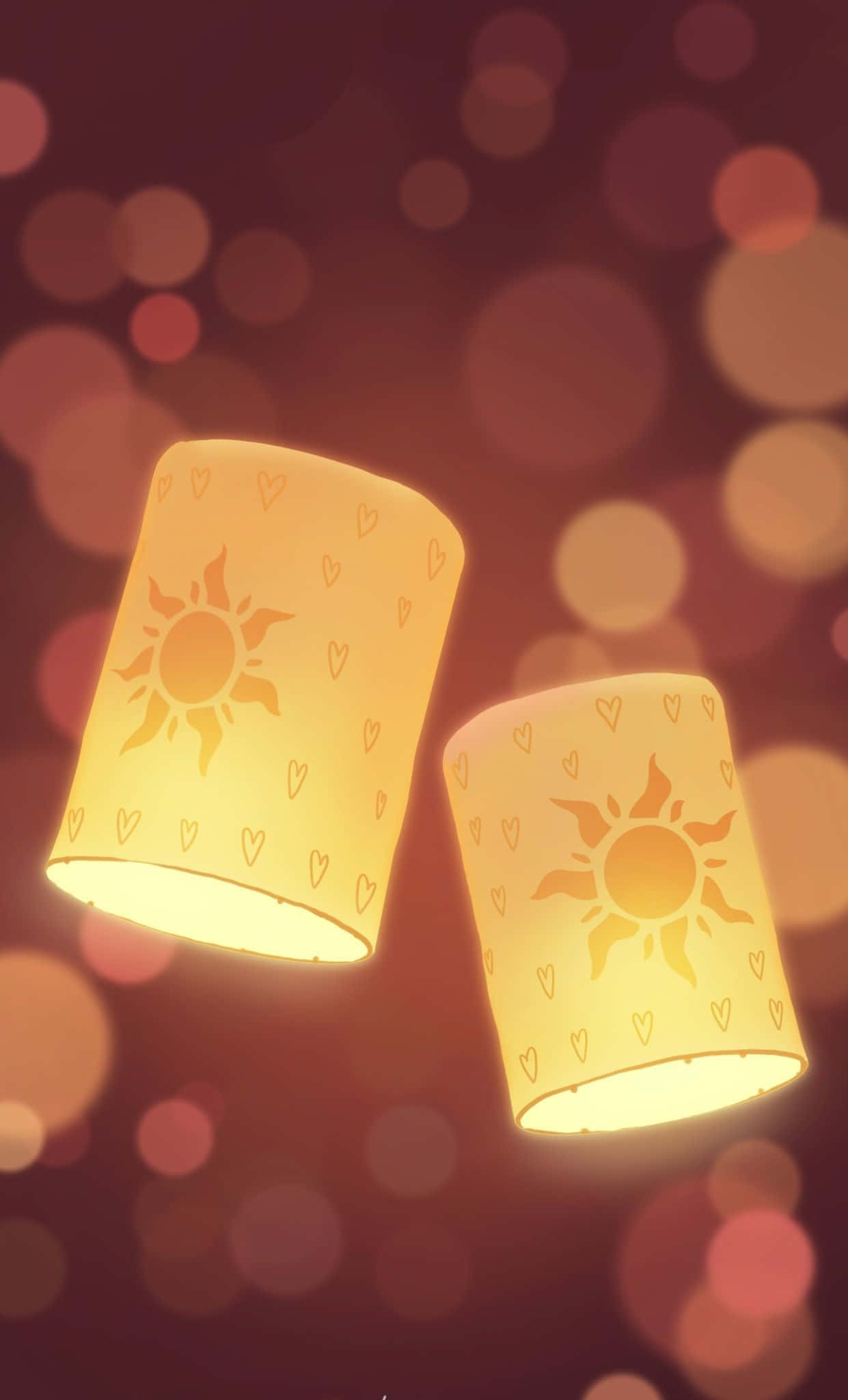 Disney Valentine, glowing lanterns, sun cutouts, Full HD Phone Wallpaper