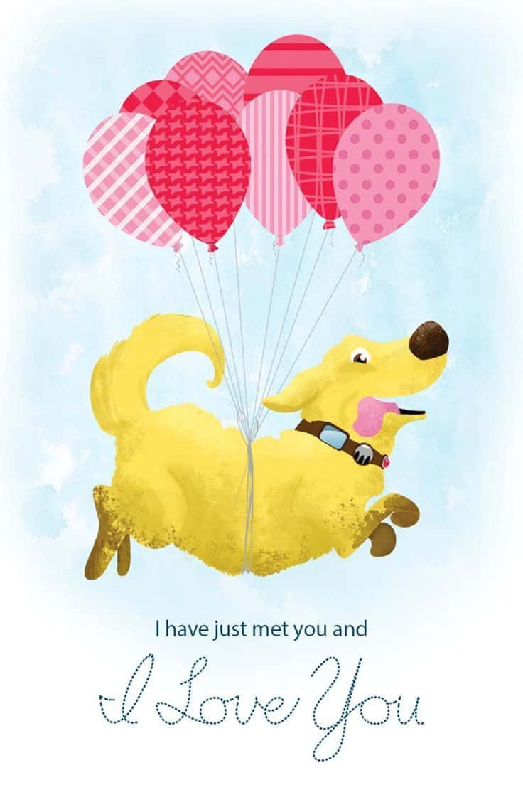 Disney Valentine, cheerful yellow dog, patterned pink balloons, SD Phone Wallpaper