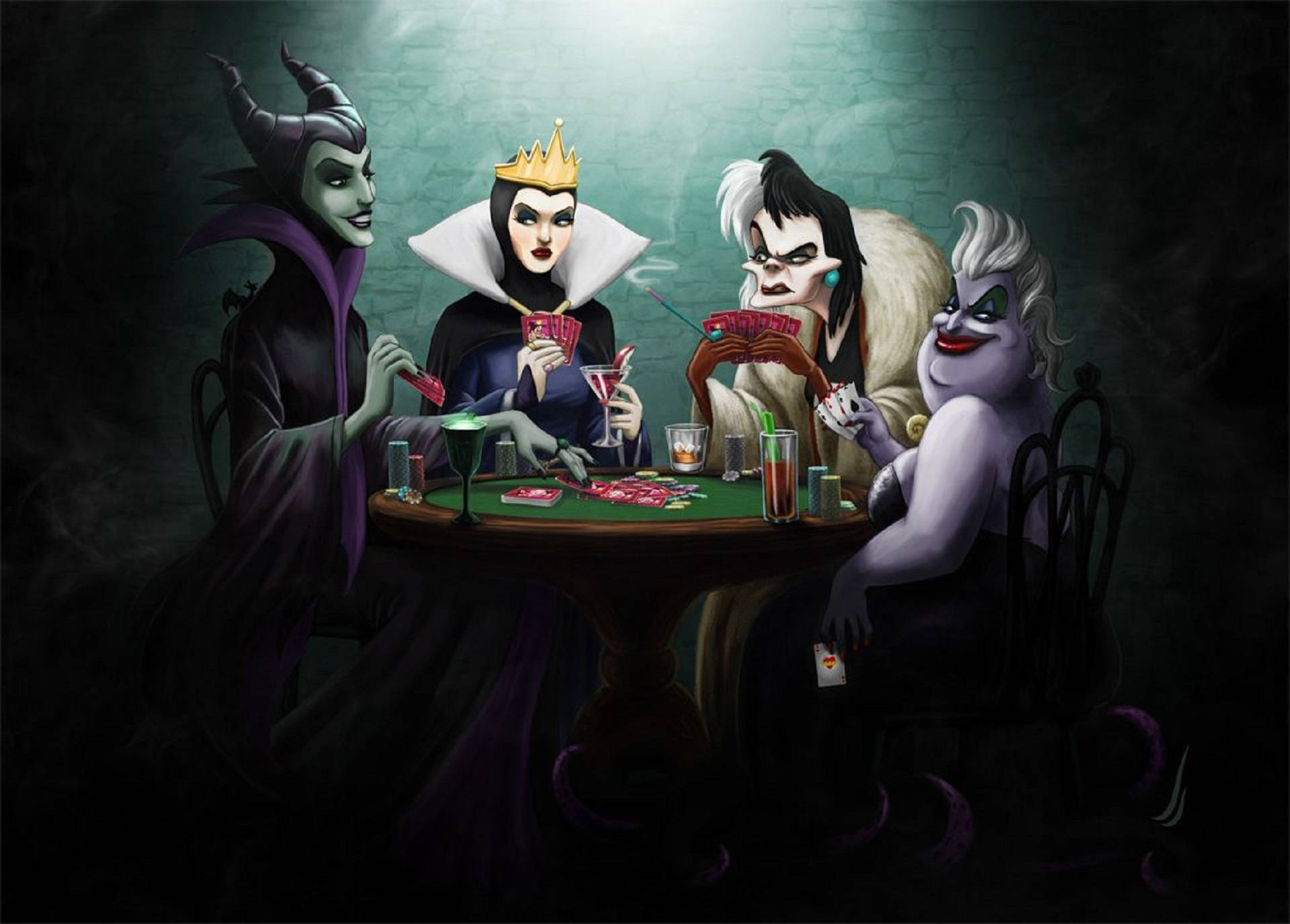 Disney Villains, poker, spotlight, Full HD Desktop Wallpaper