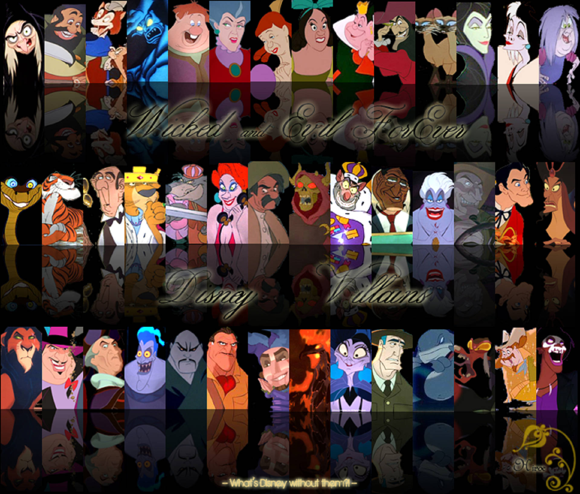 Disney Villains, photomontage, colorful animated portraits, Full HD Desktop Wallpaper