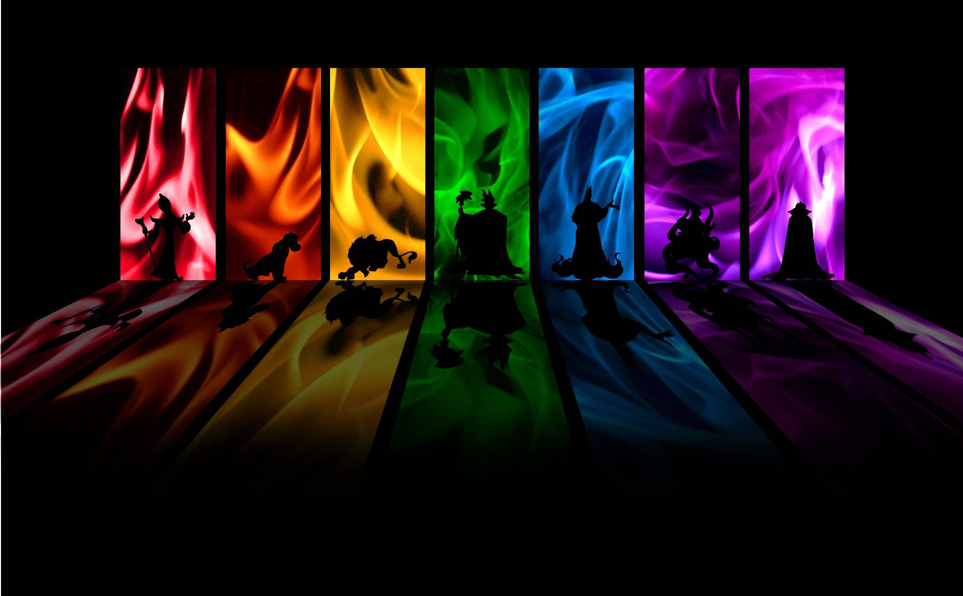 Disney Villains, laptop, silhouetted fantasy characters, HD Desktop Wallpaper