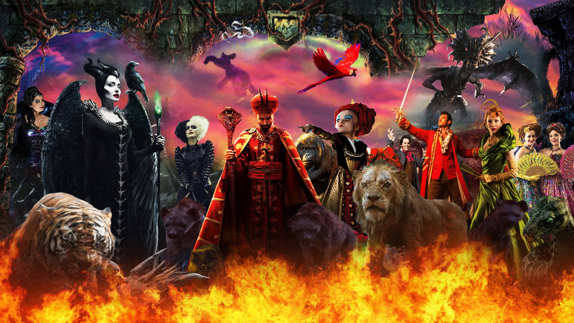 Disney Villains, live action, roaring flames, Full HD Desktop Wallpaper