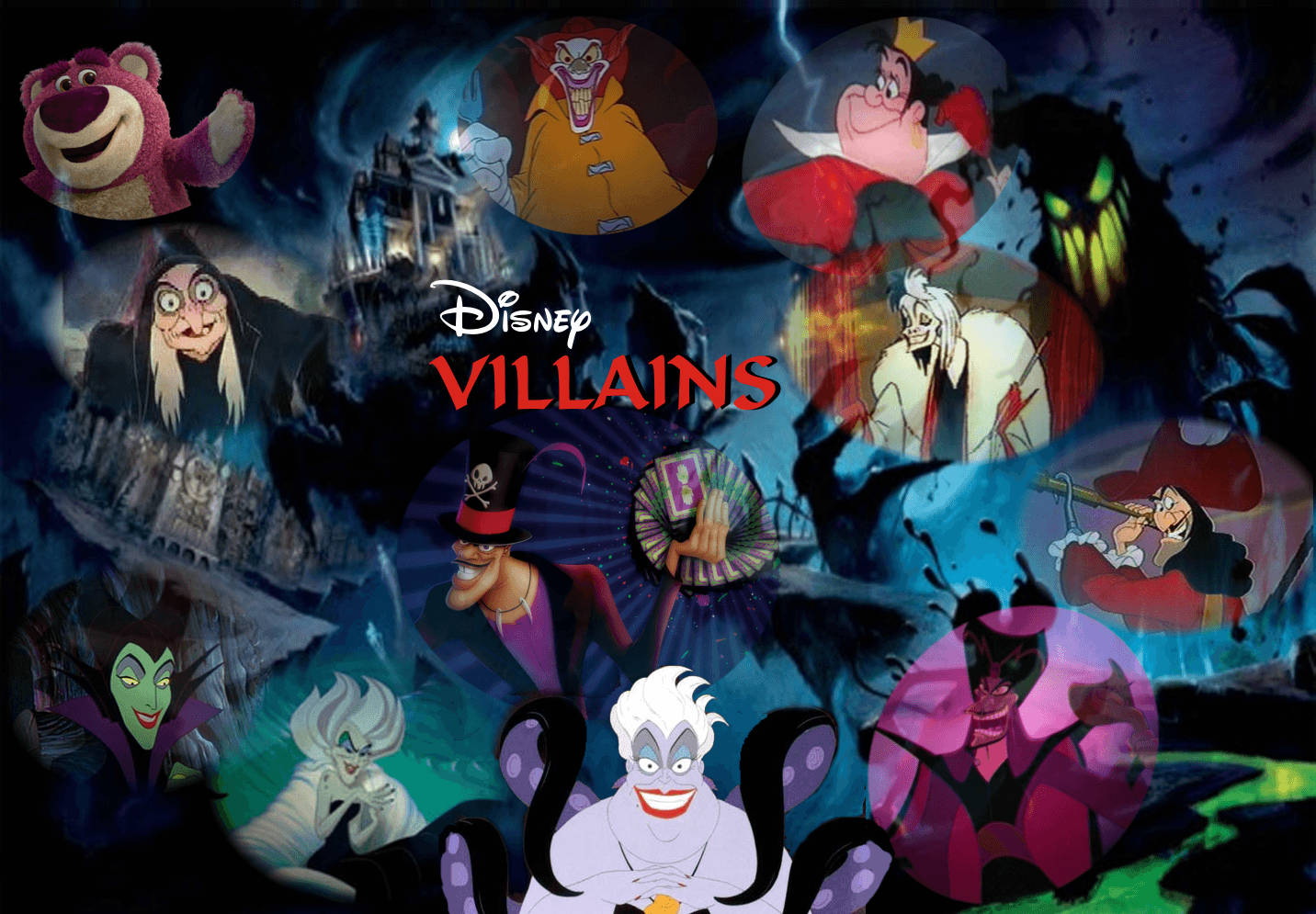 Disney Villains, dark castle, glowing eyes, HD Desktop Wallpaper