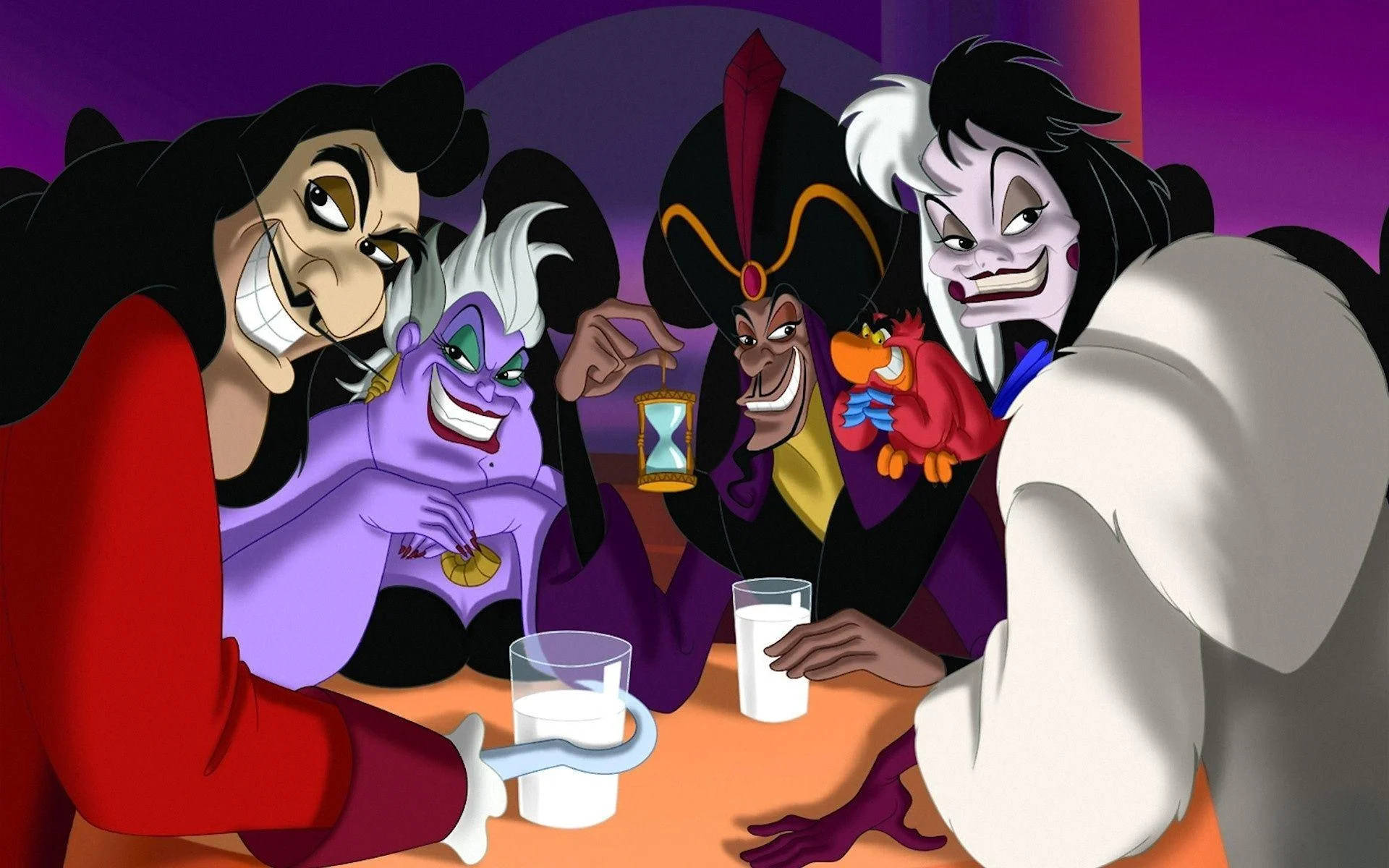 Disney Villains, animated villains, table, Full HD Desktop Wallpaper