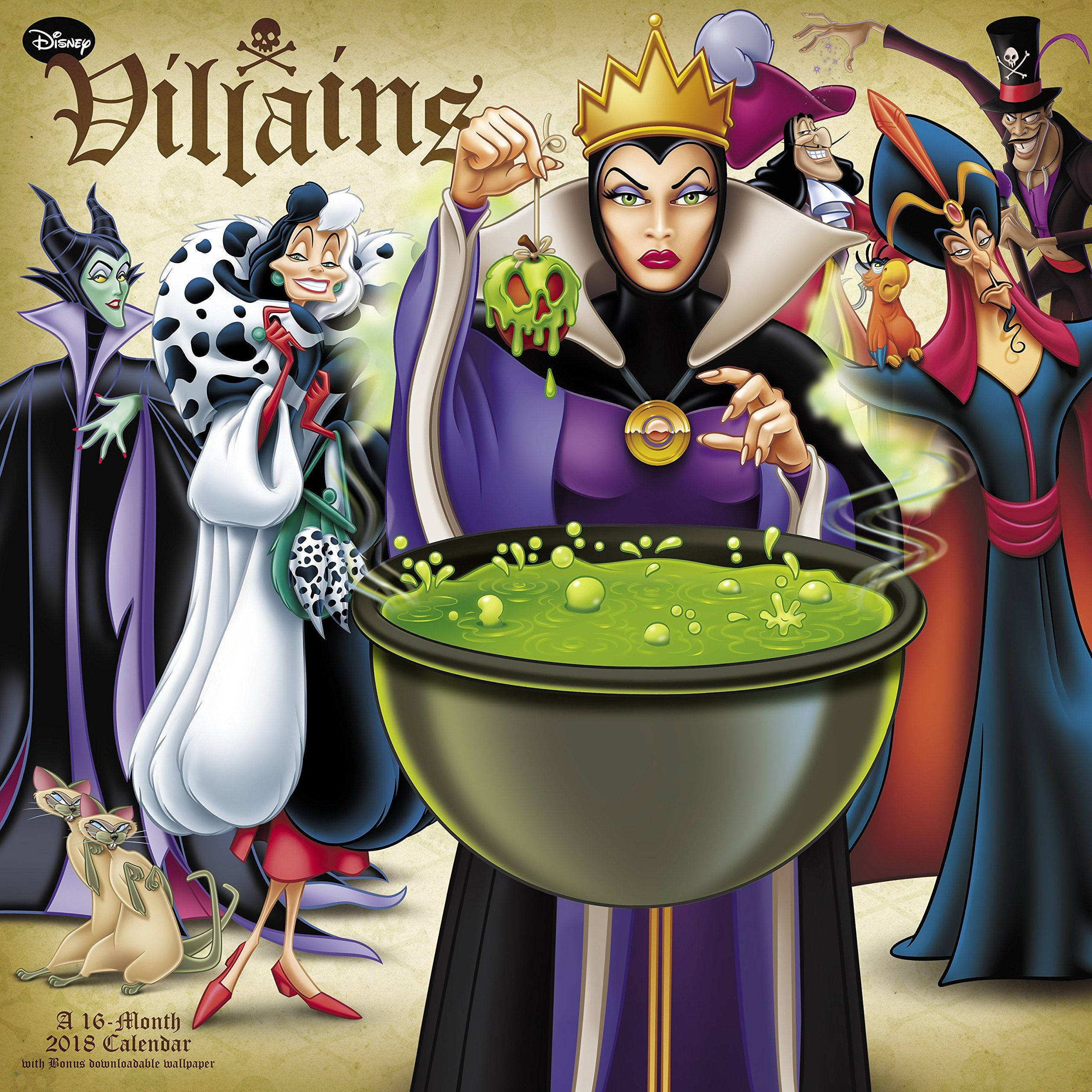 Disney Villains, green cauldron, skull-shaped potion, 2K Desktop Wallpaper