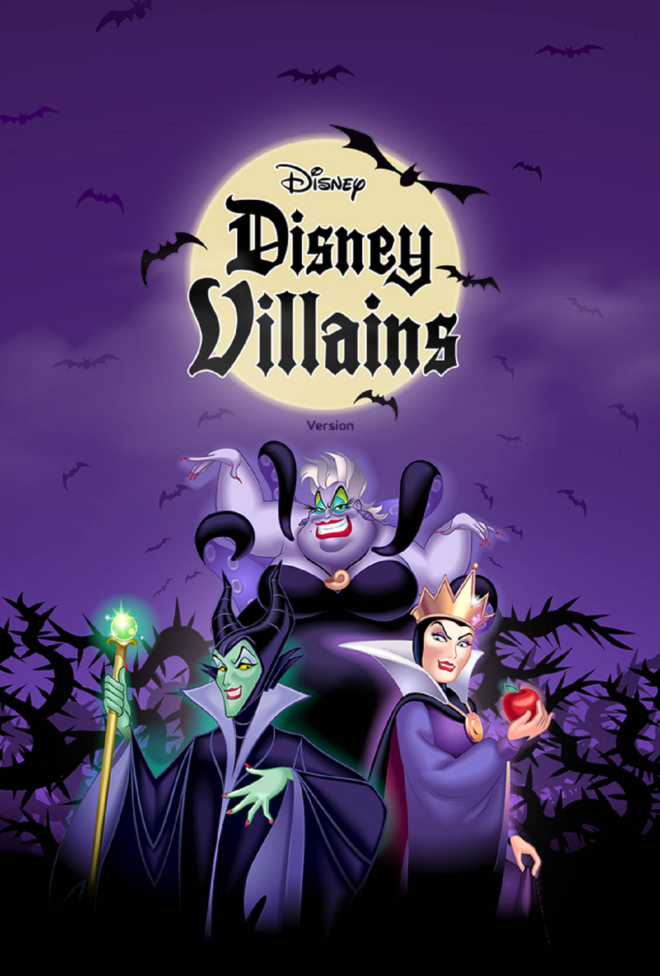 Disney Villains, full moon, bats, Full HD Phone Wallpaper