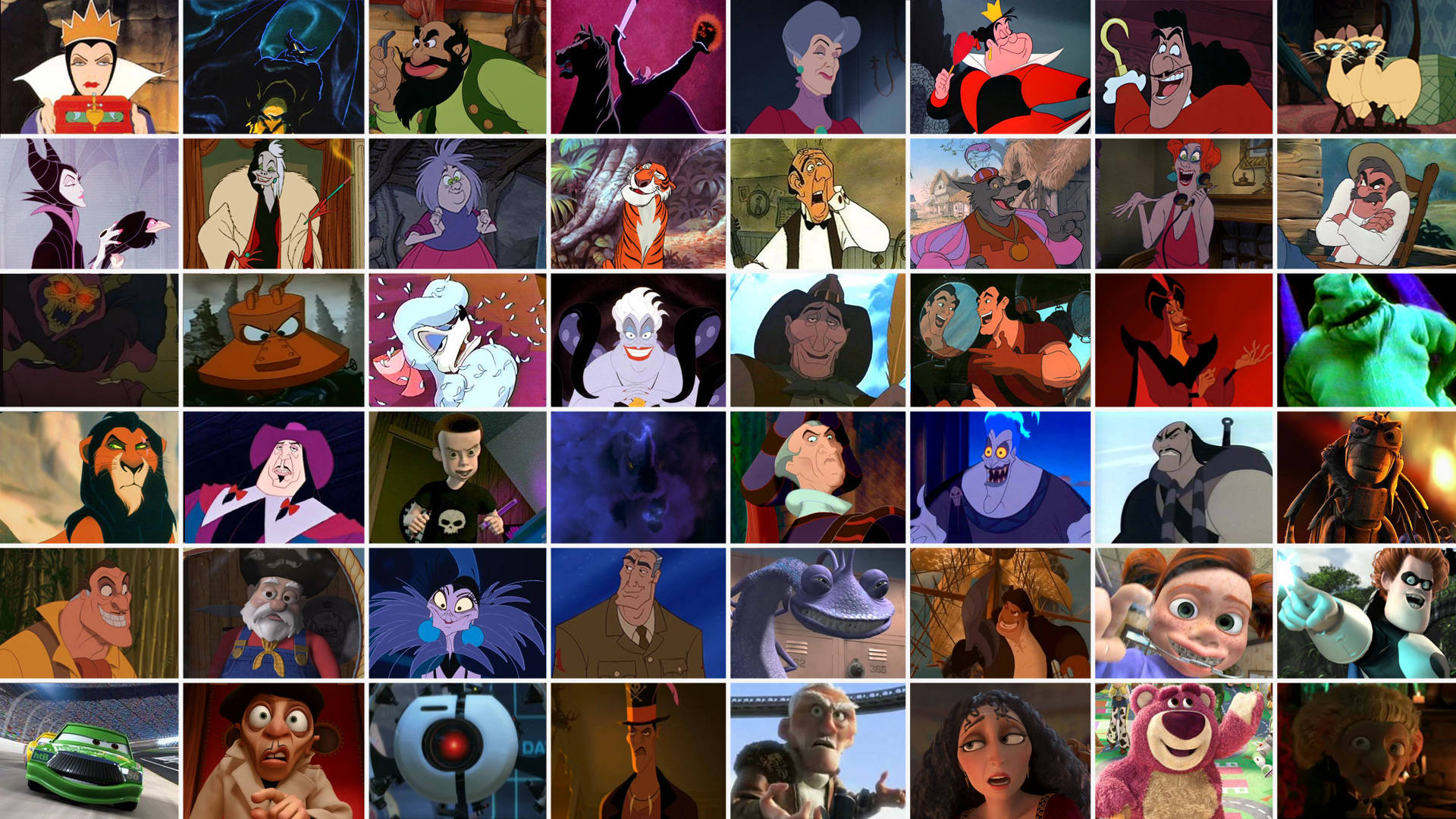 Disney Villains, animated movie villains, dramatic poses, Full HD Desktop Wallpaper