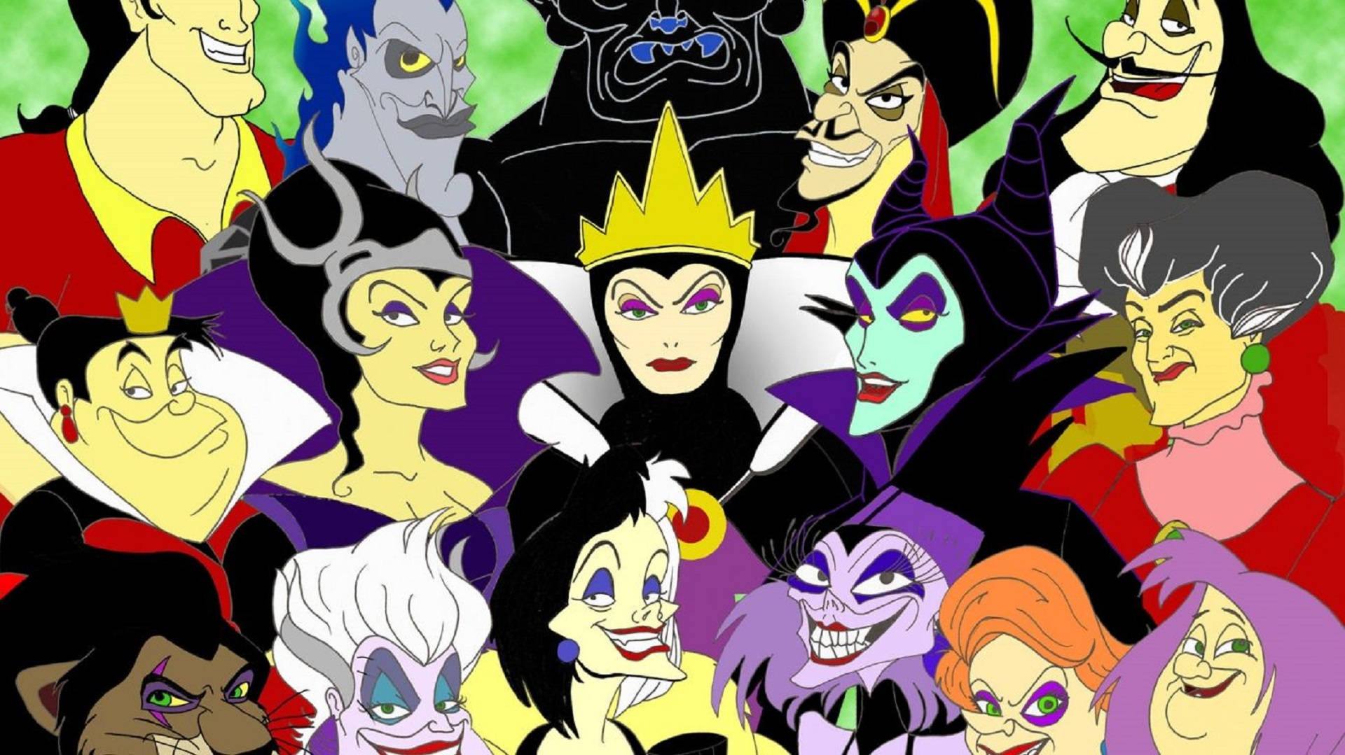 Disney Villains, witches, vibrant collage, Full HD Desktop Wallpaper