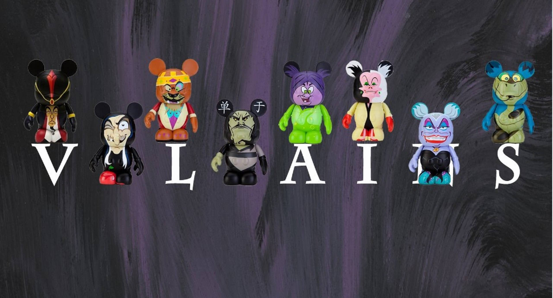 Disney Villains, Mickey Mouse ears, seven stylized villain toy figures, Full HD Desktop Wallpaper