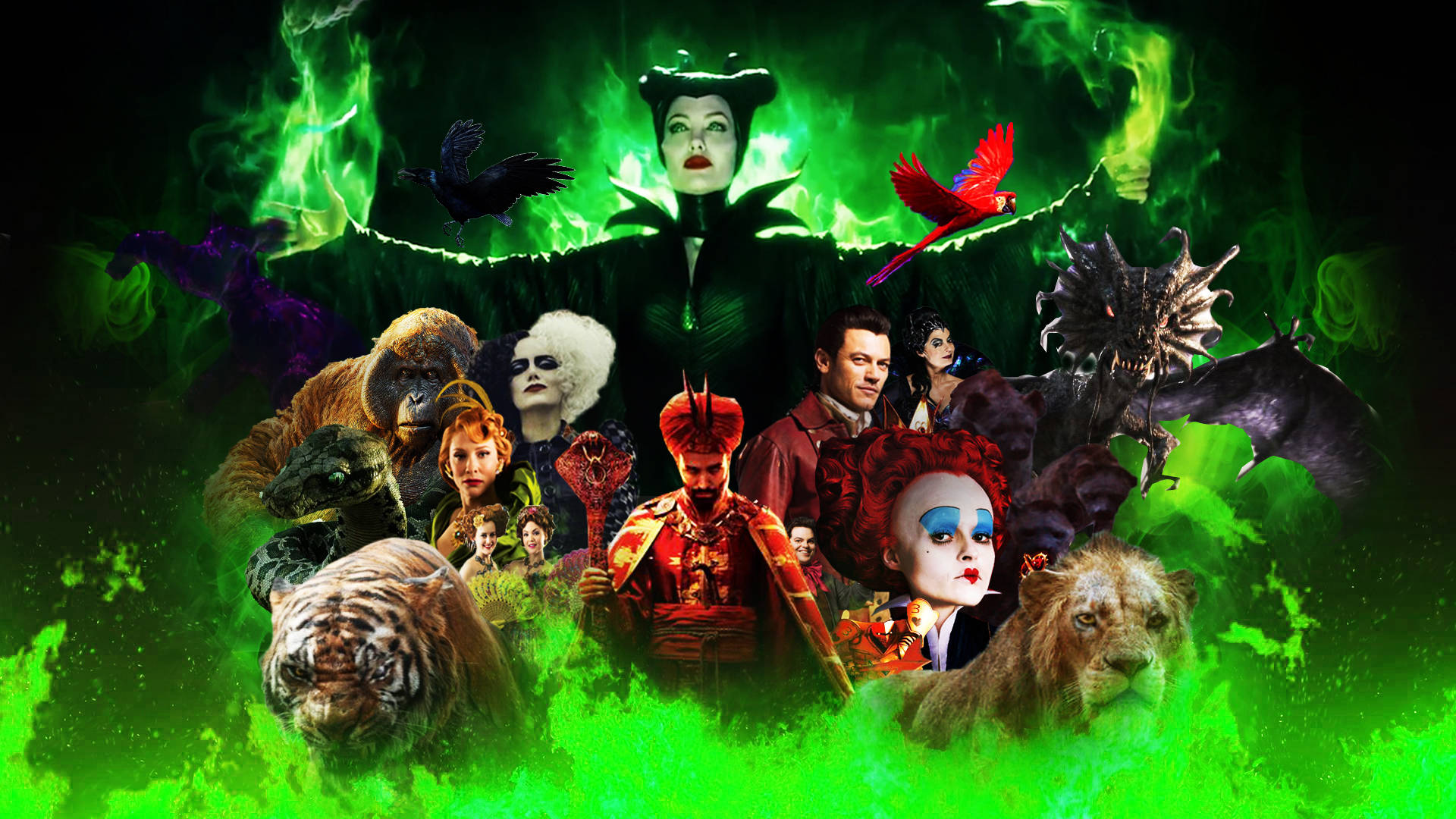 Disney Villains, live action play, vibrant green-hued, Full HD Desktop Wallpaper