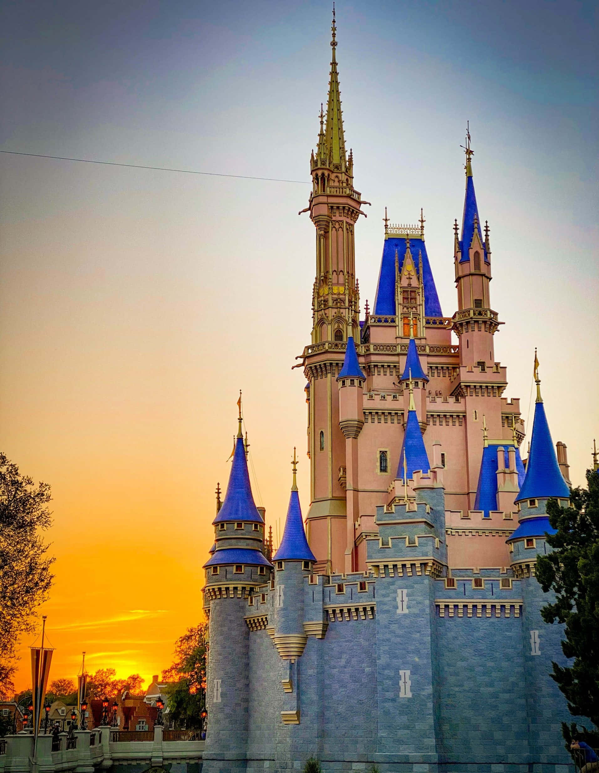 Disney World, Android, pink and blue castle, Full HD Phone Wallpaper