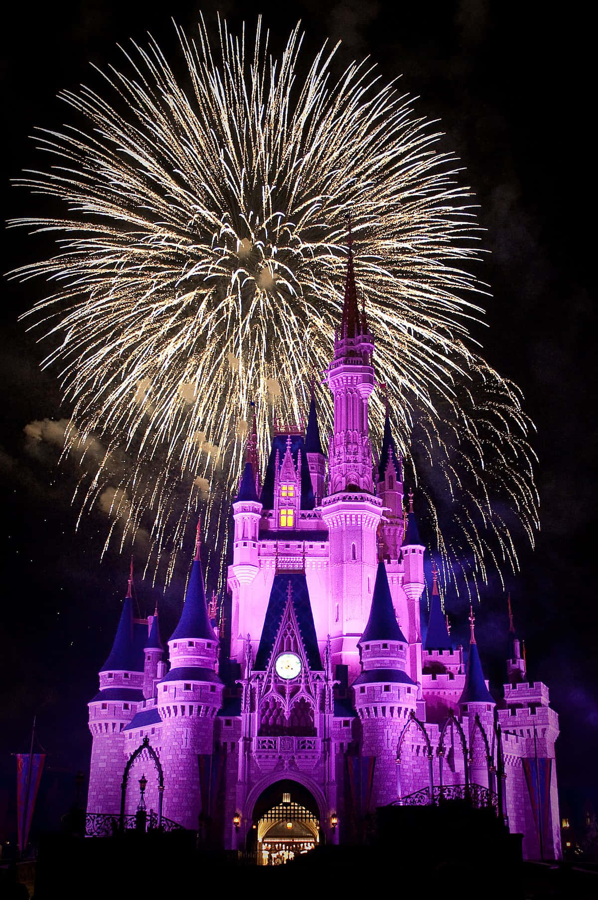 Disney World, castle, purple light, HD Phone Wallpaper