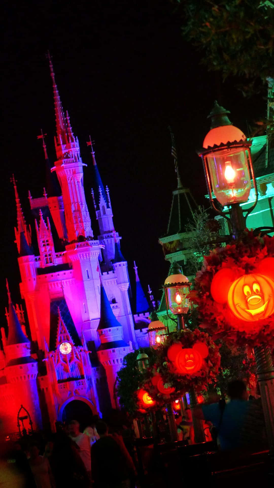 Disney World Android, castle, vibrant purple and blue lights, Full HD Phone Wallpaper