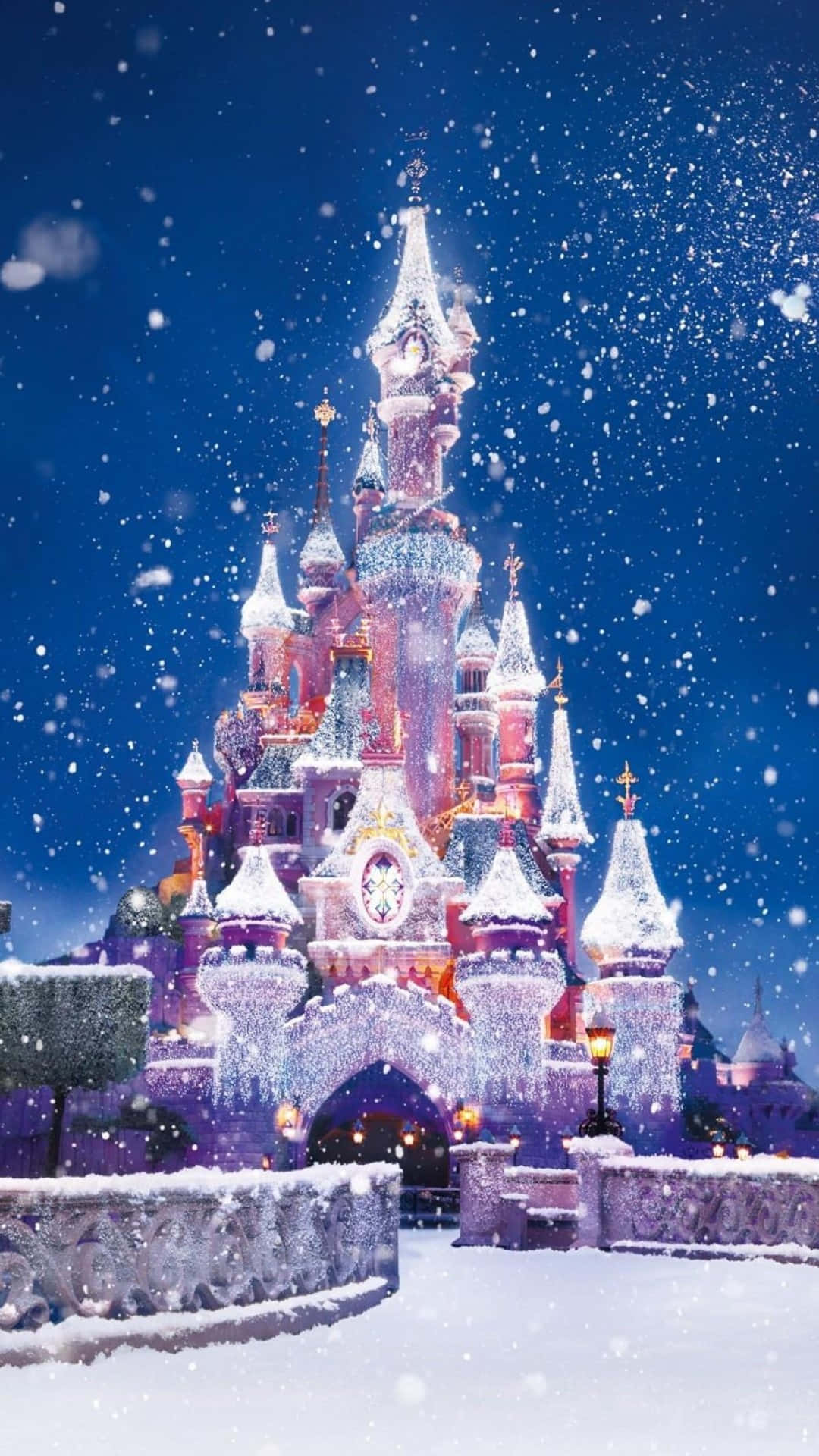 Disney World, Android, snow-covered castle, Full HD Phone Wallpaper