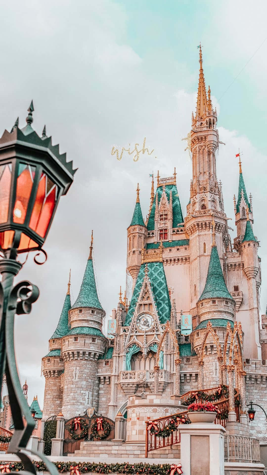 Disney World, teal spires, golden accents, Full HD Phone Wallpaper