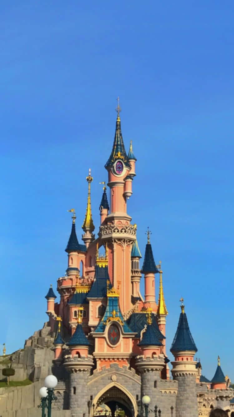 Disney World, pink castle, blue roofs, HD Phone Wallpaper