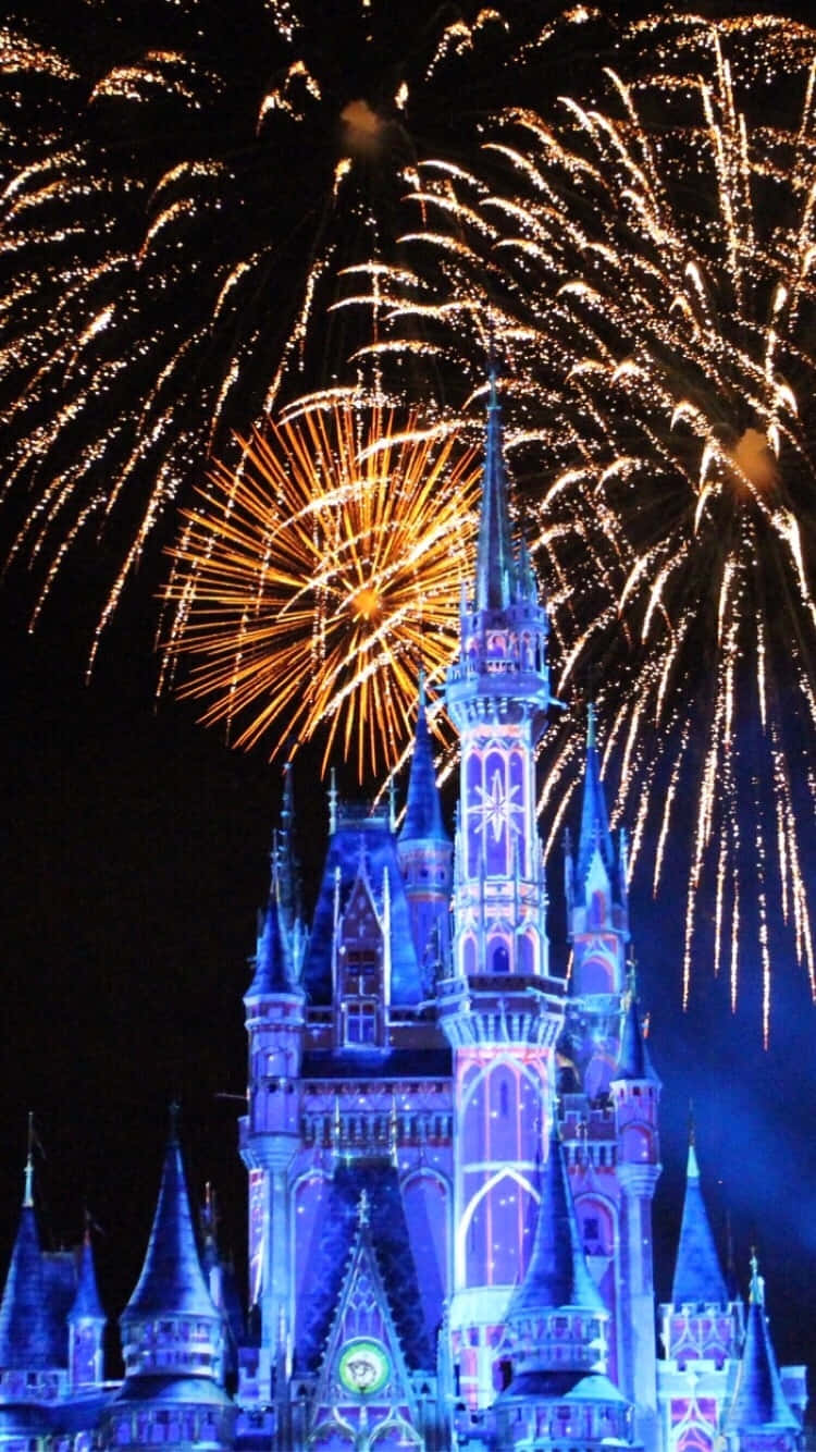Disney World, fireworks, blue-lit castle, HD Phone Wallpaper