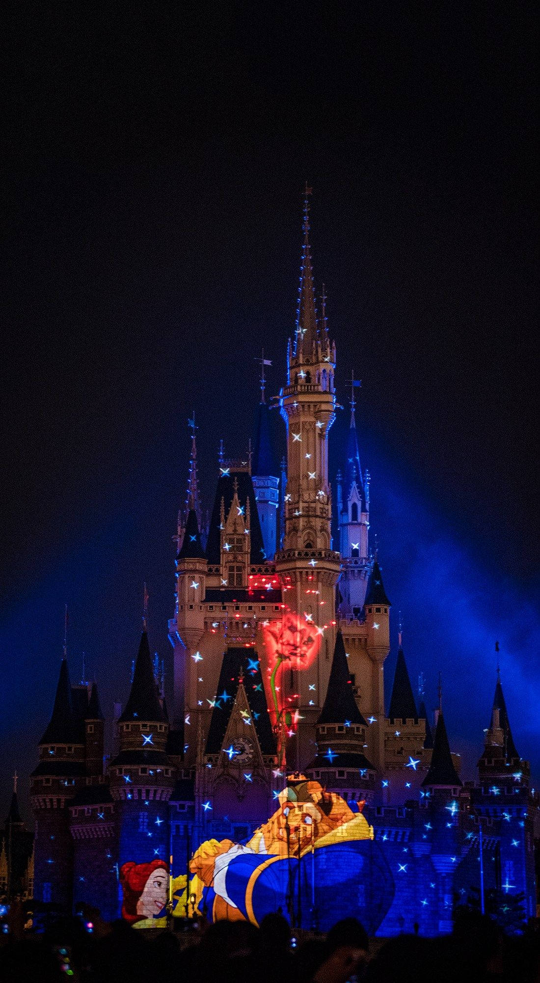 Disney World, castle, blue and red lights, Full HD Phone Wallpaper