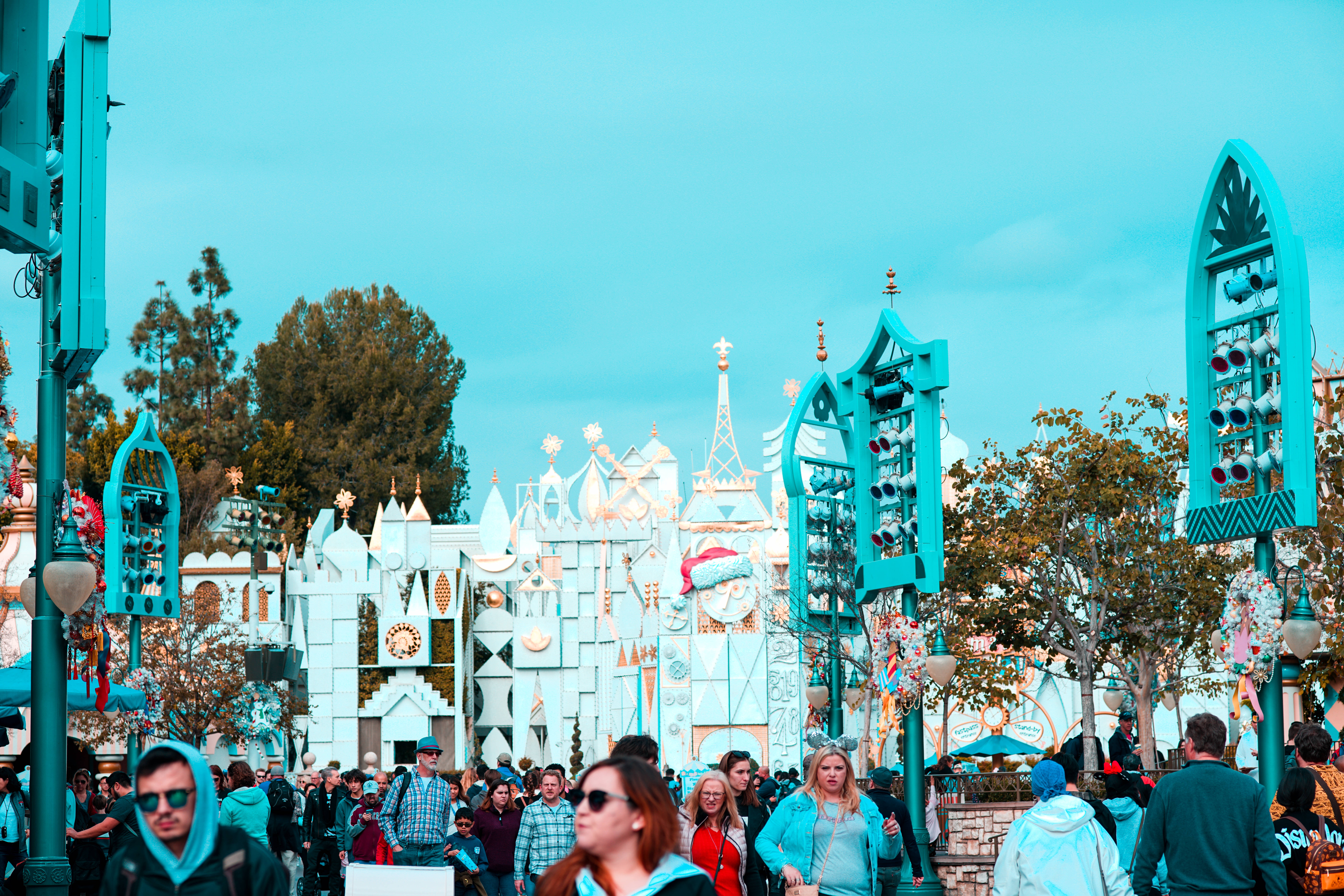 Disneyland, turquoise, white, 8K Desktop Wallpaper