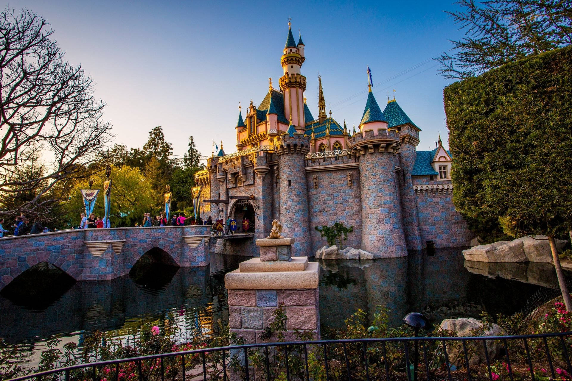 Disneyland Castle, blue roofs, pink towers, Full HD Desktop Wallpaper