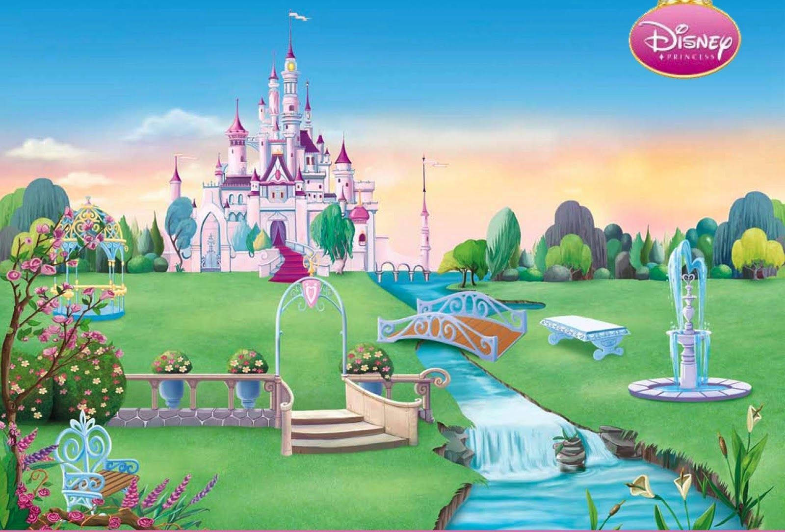 Disneyland Castle, pink spires, flowing river, HD Desktop Wallpaper