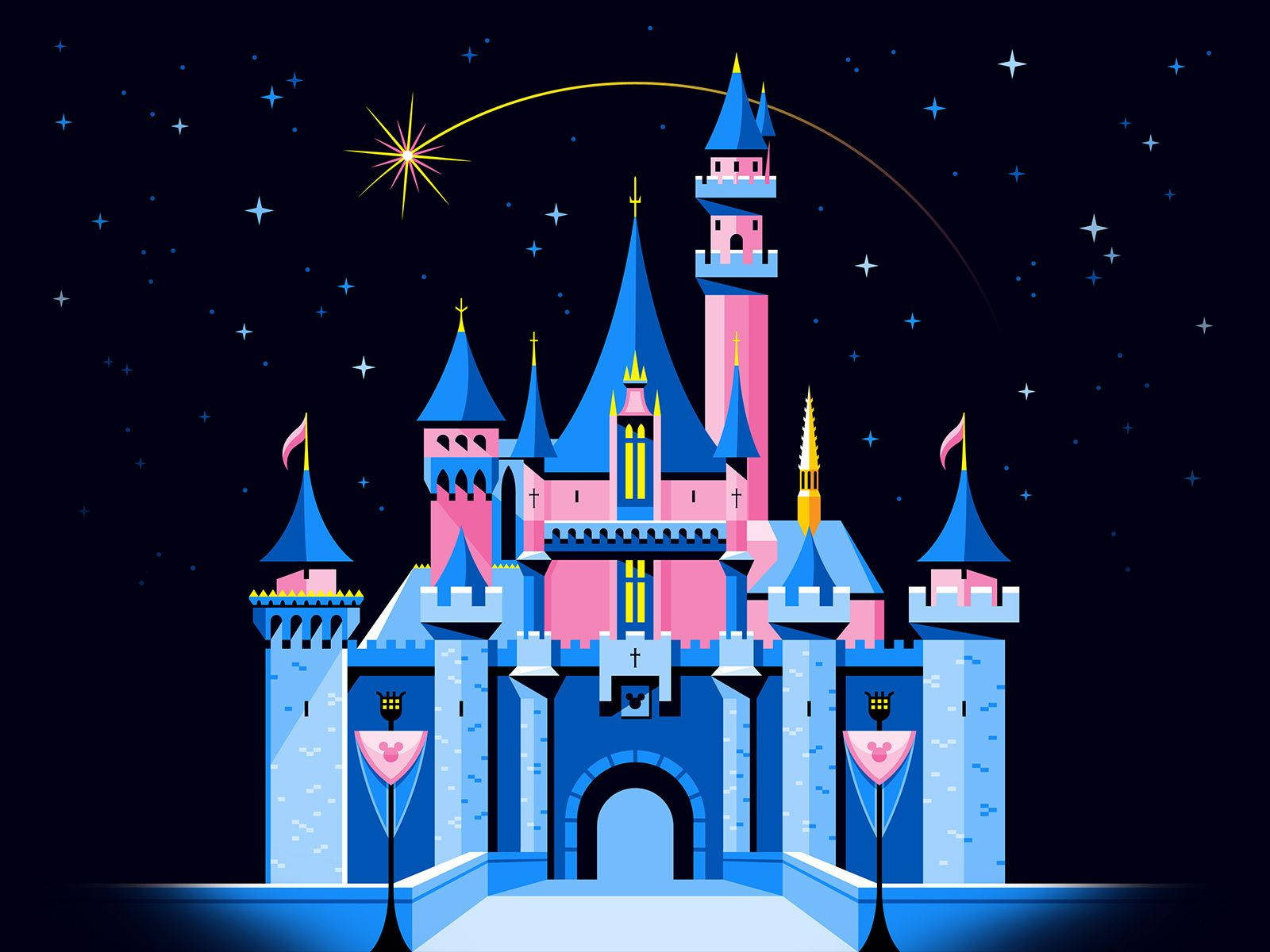 Disneyland Castle, starry night sky, shooting star, HD Desktop Wallpaper