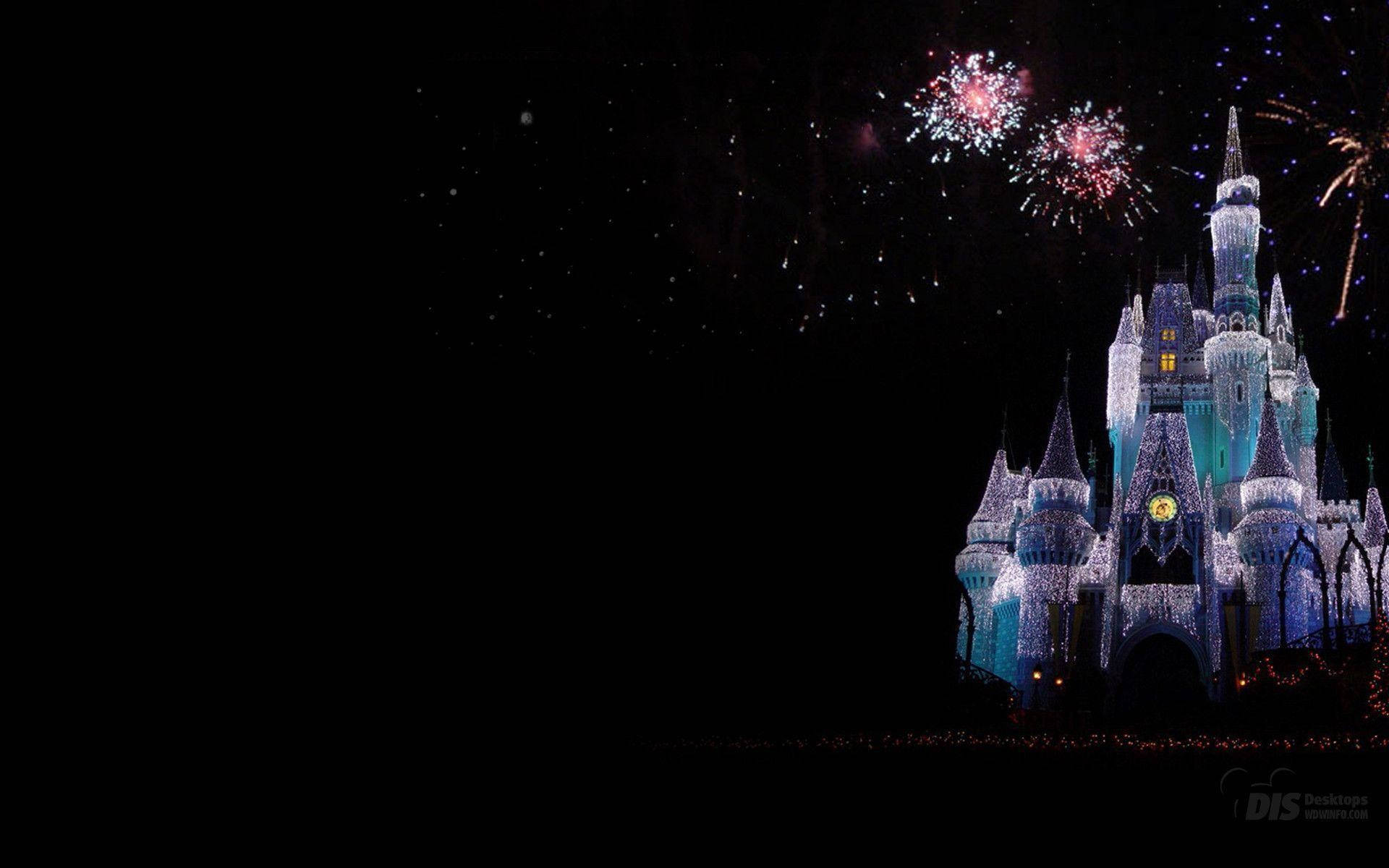 Disneyland, castle, fireworks, Full HD Desktop Wallpaper
