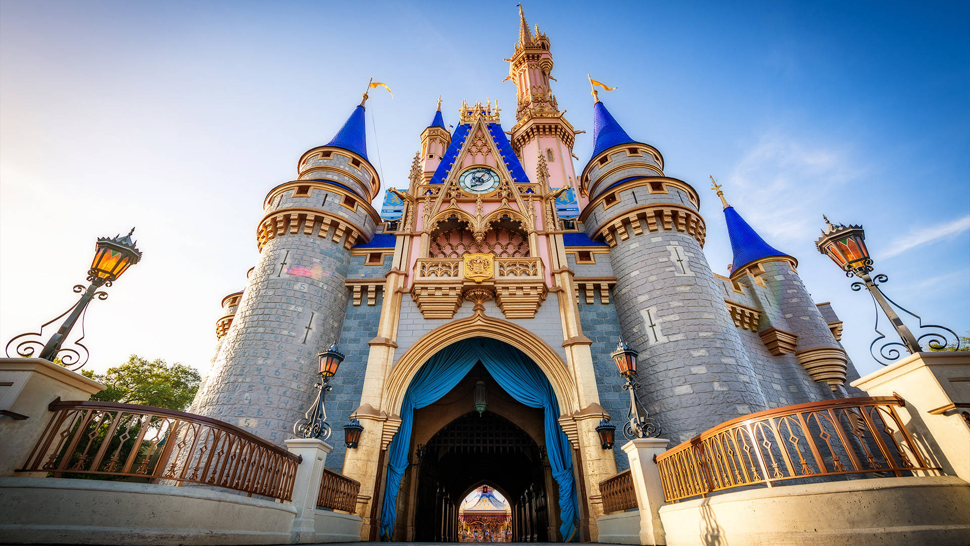 Disneyland, fairytale castle, blue conical roofs, Full HD Desktop Wallpaper