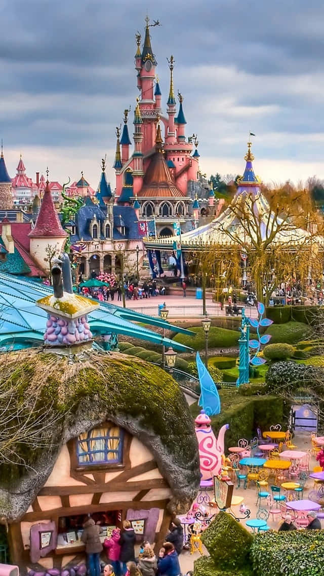 Disneyland Paris, fairy tale castle, colorful turrets, SD Phone Wallpaper