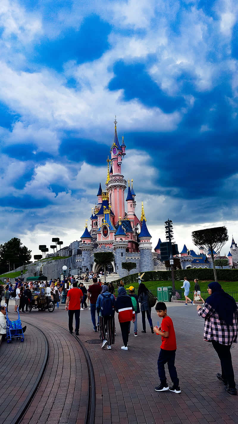 Disneyland Paris, pink and blue castle, golden spires, HD Phone Wallpaper