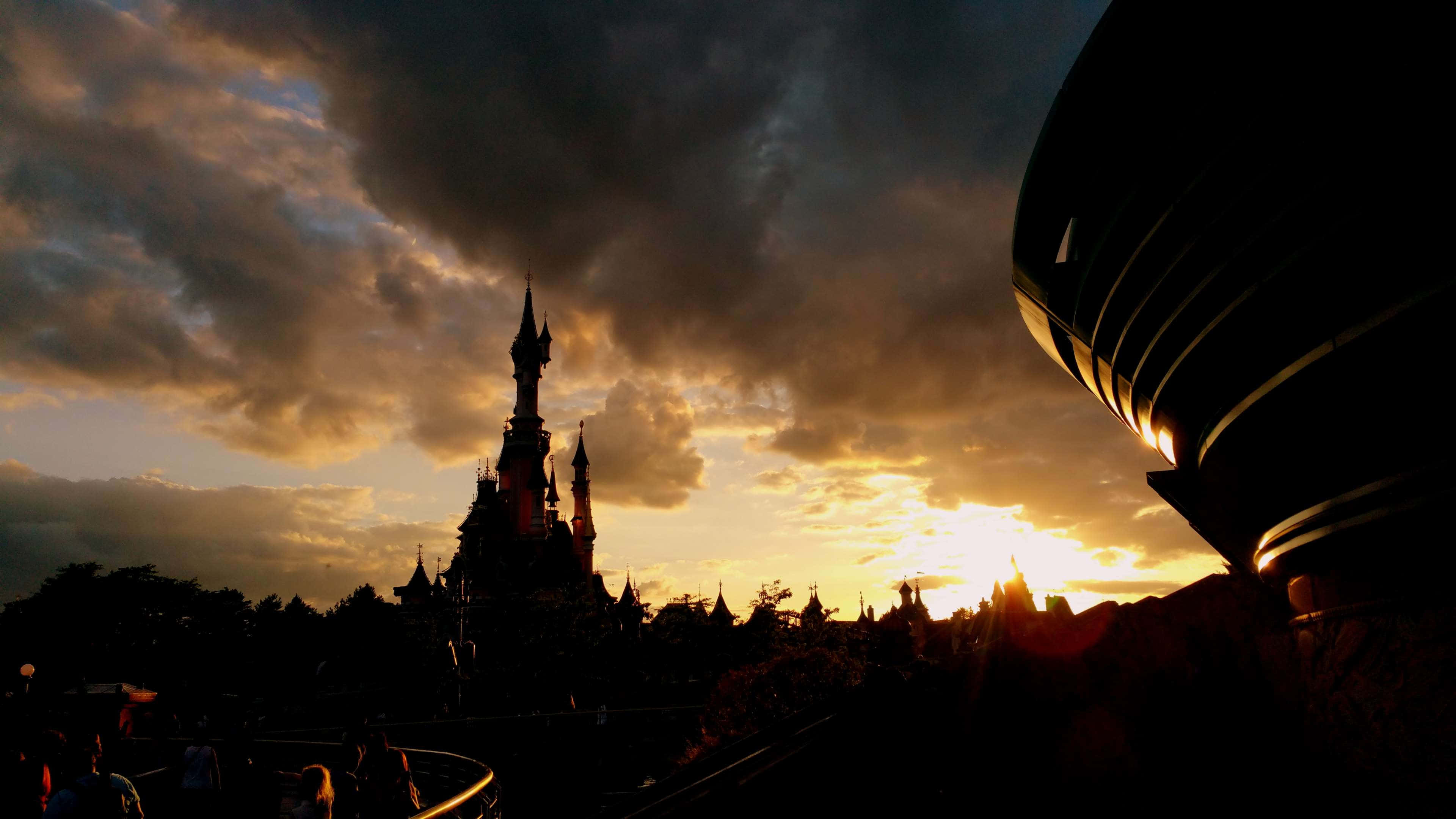 Disneyland Paris, castle, sunset, 4K Desktop Wallpaper