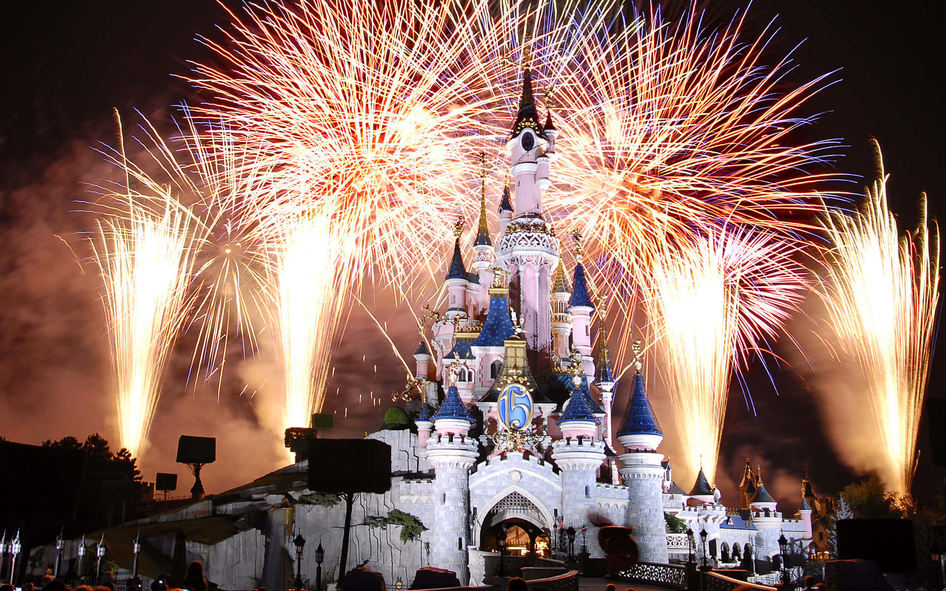 Disneyland Paris, castle, fireworks, Full HD Desktop Wallpaper