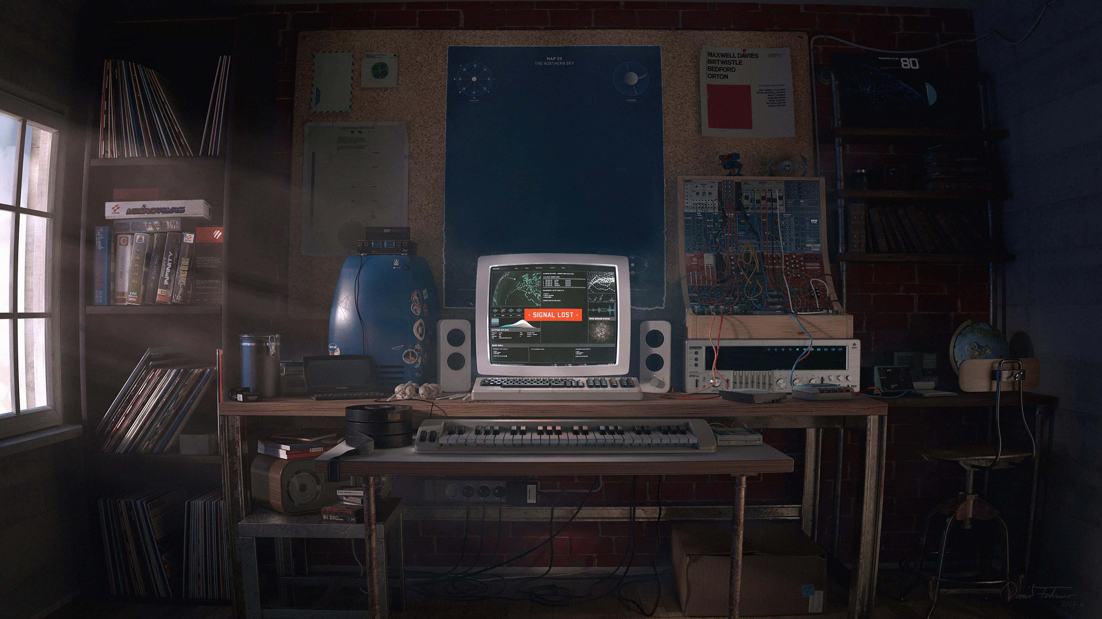 90s computer, retro music studio, vintage computer, 4K Desktop Wallpaper