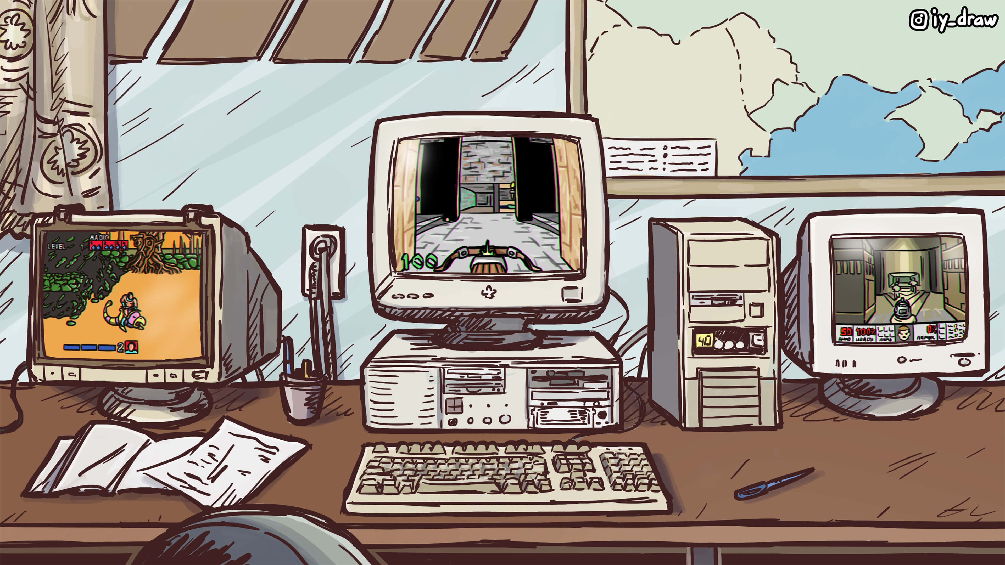 90s computer, vintage computers, classic video games, 4K Desktop Wallpaper