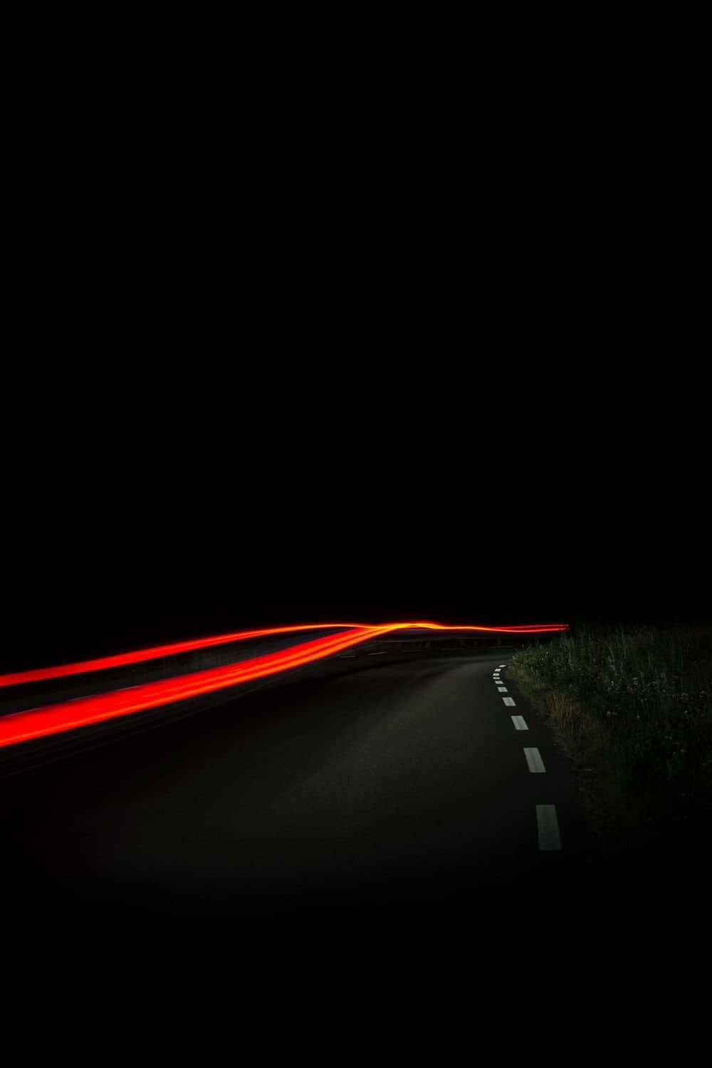 Amoled, red light trails, dark winding road, HD Phone Wallpaper