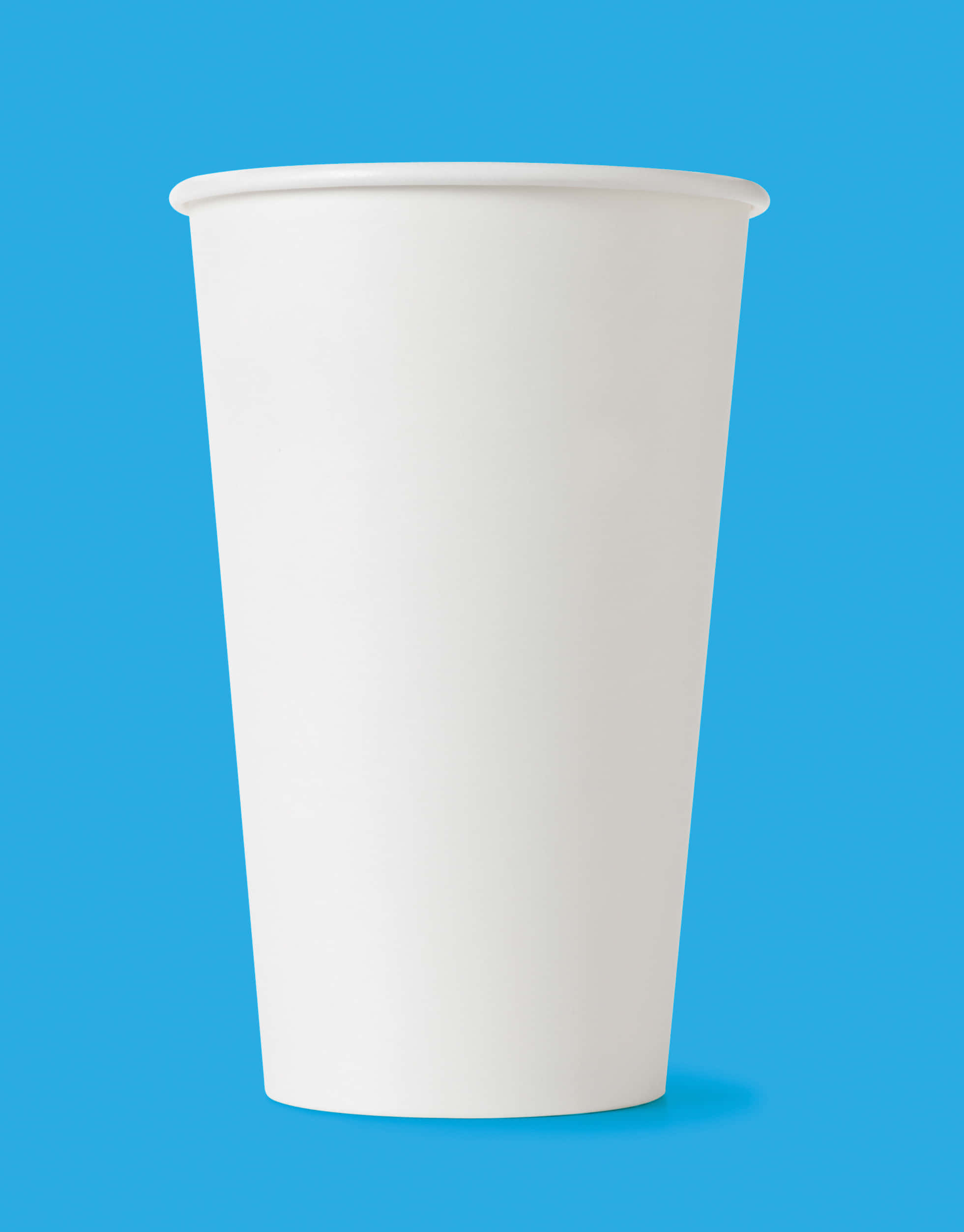 plain white paper cup, solid bright blue background, soft shadow, Full HD Phone Wallpaper