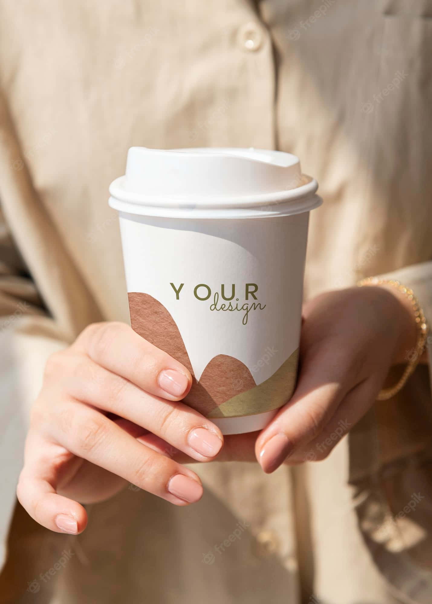 Disposable Cup, branded coffee cup, minimalist earth-toned design, Full HD Phone Wallpaper