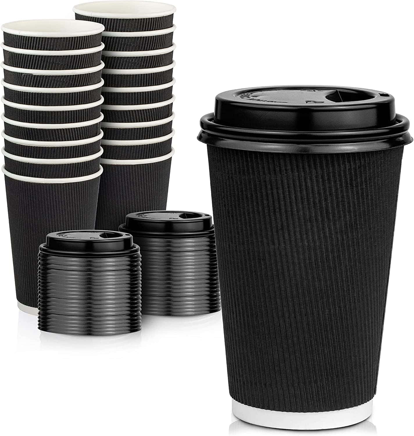 black disposable cups, ribbed disposable coffee cups, white rims, HD Phone Wallpaper