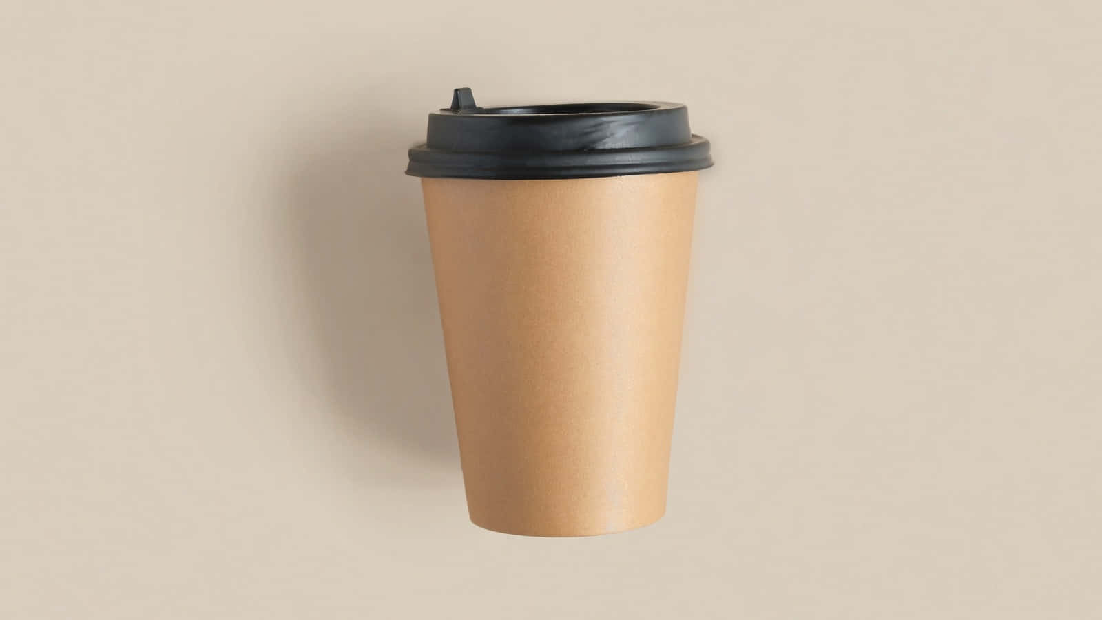 brown paper coffee cup, black lid, soft beige wall, HD Desktop Wallpaper