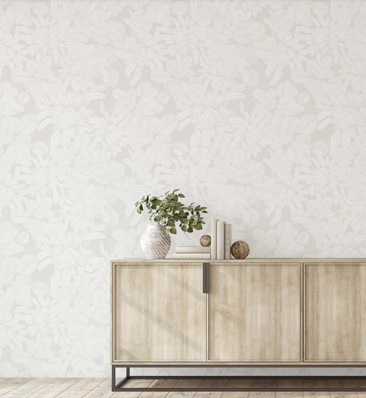 Impartial Gray Vintage Floral, light gray wall, subtle leaf-patterned wallpaper, HD Phone Wallpaper