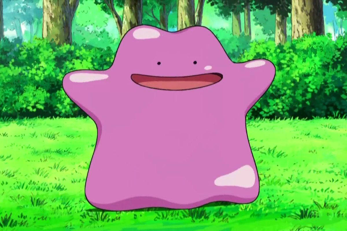 Ditto, green forest, pink blob-like, SD Desktop Wallpaper