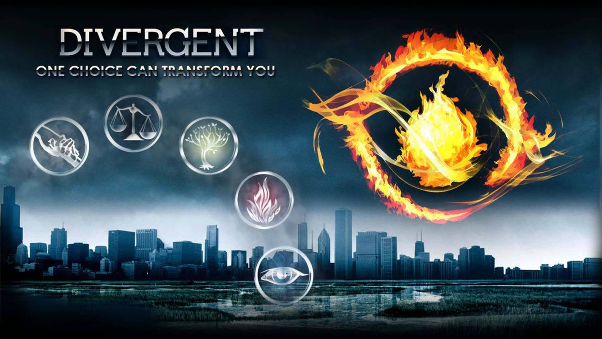 Divergent, movie faction poster, fiery circular symbol, Full HD Desktop Wallpaper