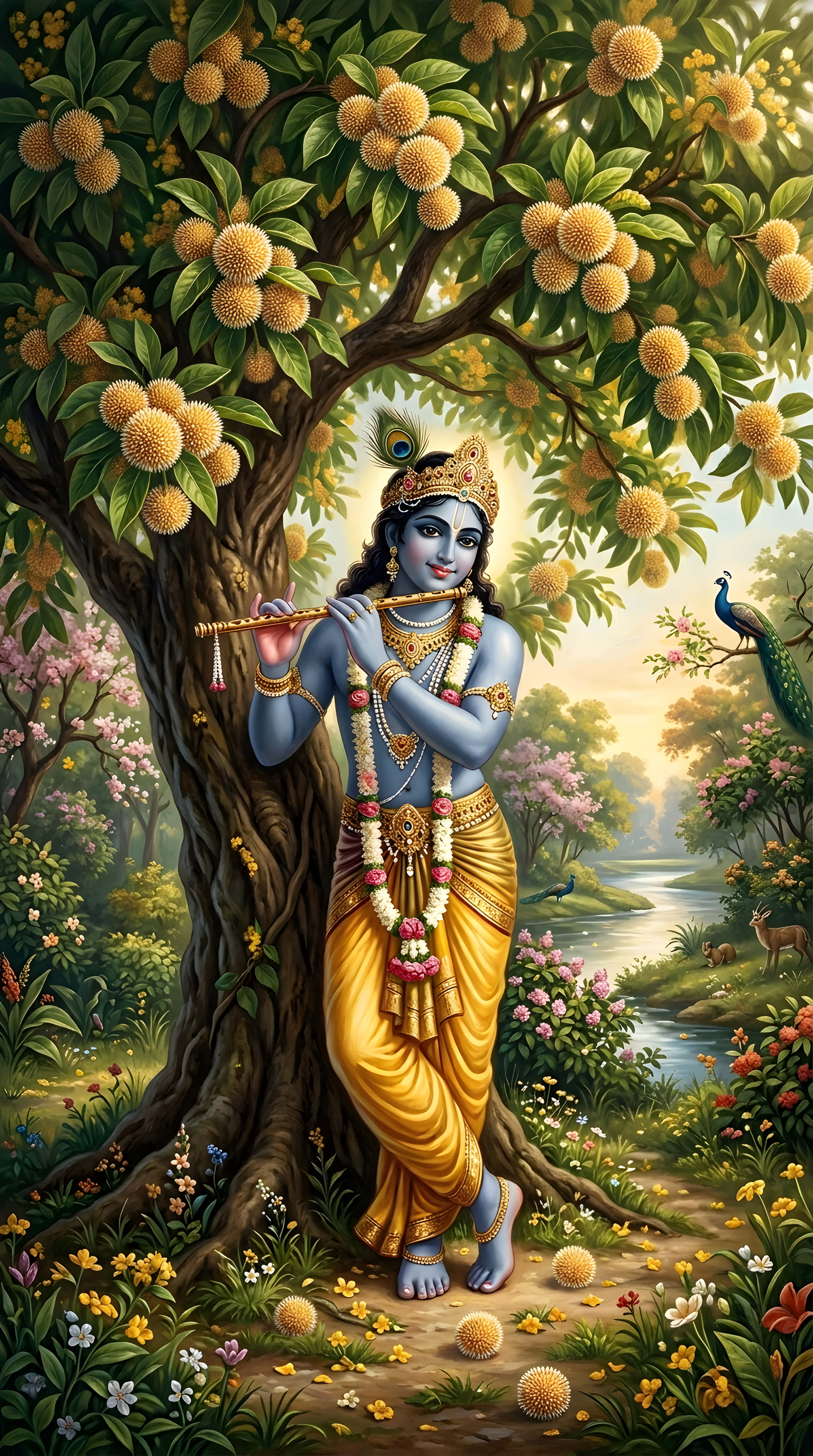 Divine, bansuri, peacock feather, 5K Phone Wallpaper