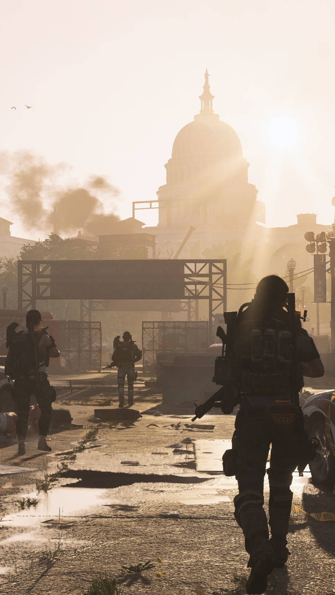 The Division 2, war-torn urban street, golden sunlight, Full HD Phone Wallpaper