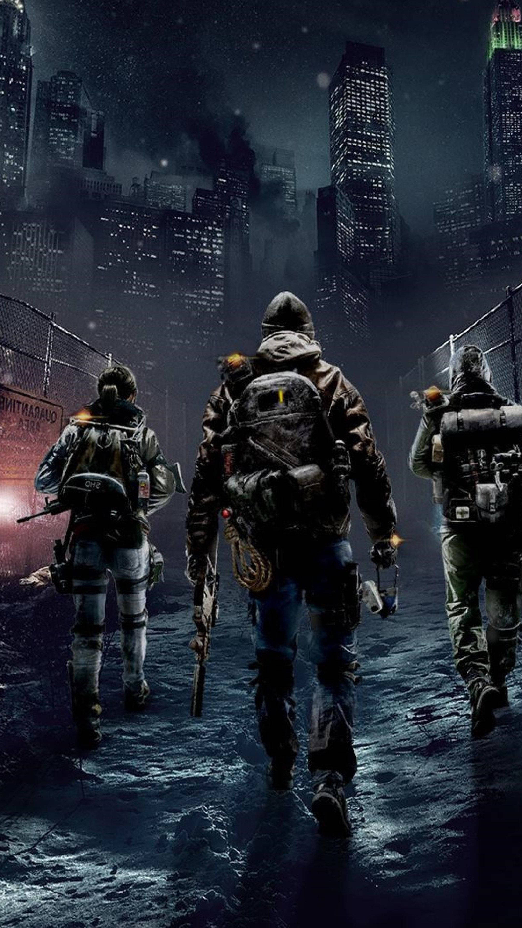The Division 2, night, rain-slicked urban wasteland, 4K Phone Wallpaper